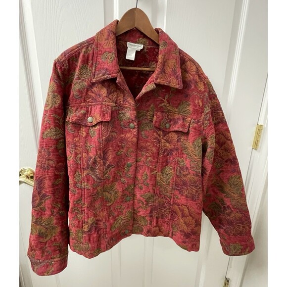 Coldwater Creek Carpet Bag Jacket Red Green Floral Women's Size 3X - Picture 1 of 11